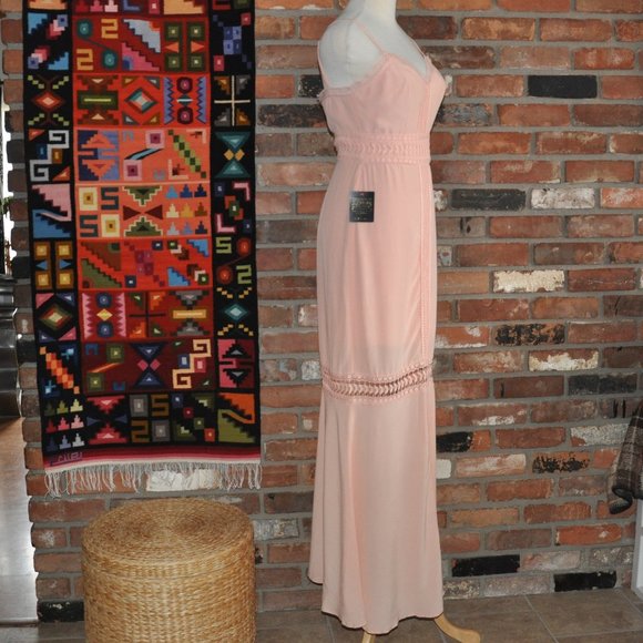NWT New BeBe Crepe Maxi Tiered Peach Sleeveless Dress Hostess Summer 00 - Picture 4 of 8